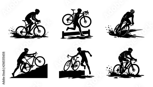 Quadro su tela Cyclocross Vector Silhouettes: Action Sports, Mud Splashes, Obstacle Course Raci