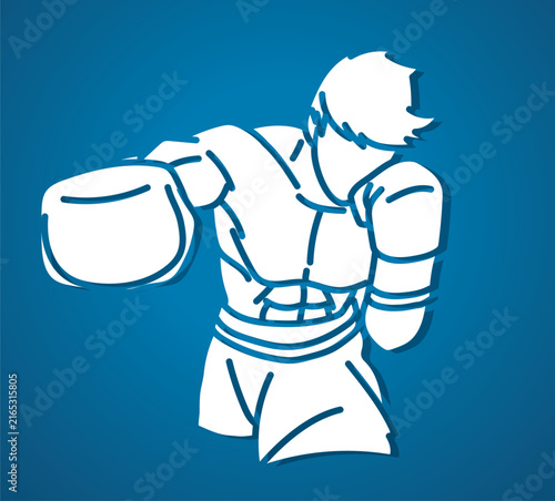Boxing Sport Kickboxing Boxer Punching Action Cartoon Graphic Vector