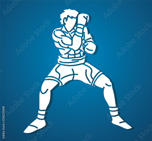 Boxing Sport Kickboxing Muay Thai Boxer Action Cartoon Graphic Vector