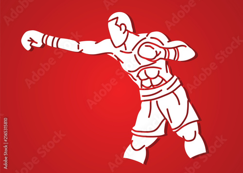 Silhouette Boxing Sport Kickboxing Muay Thai Boxer The Winner Action Cartoon Graphic Vector