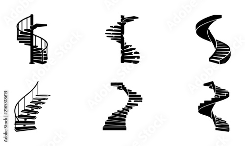 Spiral Staircase Icons, Modern Stair Design Vector Set, Architectural Element Collection