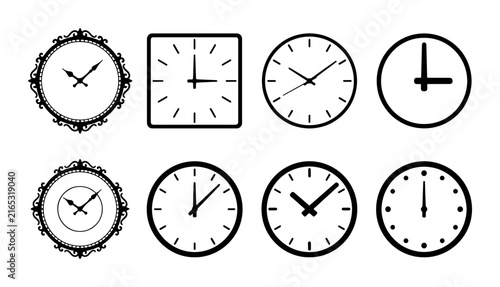 Photography Diverse Clock Collection, Timekeeping Icons, Round and Square Designs, Vector Gr