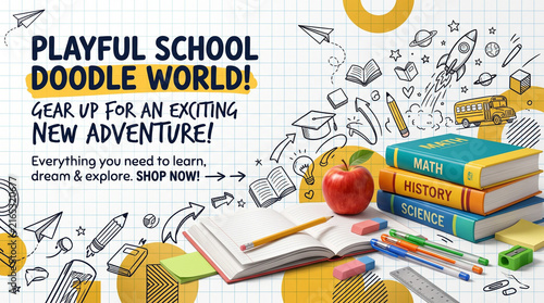 Back to school excitement with colorful doodle books and fresh supplies for learning adventure