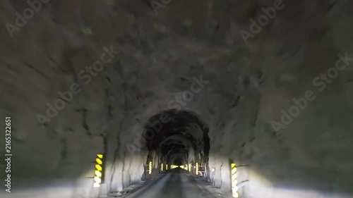 Driving POV View Inside Single-Lane Rock Tunnel in Faroe Islands