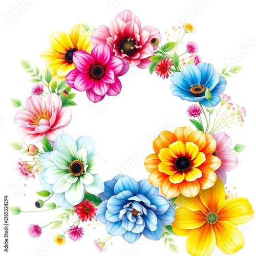 Floral wreath with watercolor flowers in soft colors, spring, delicate