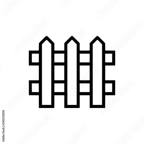 Wooden picket fence with pointed posts in a row outline line art vector icon