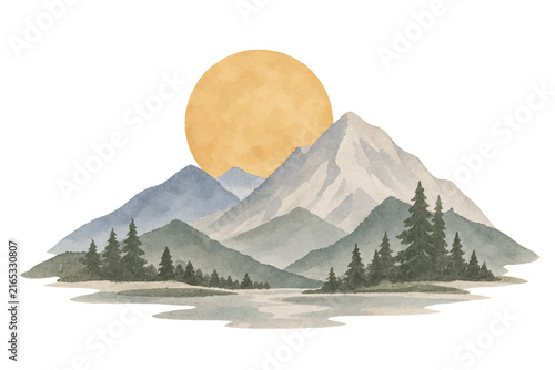 Canvas Print mountain landscape with mountains and lake