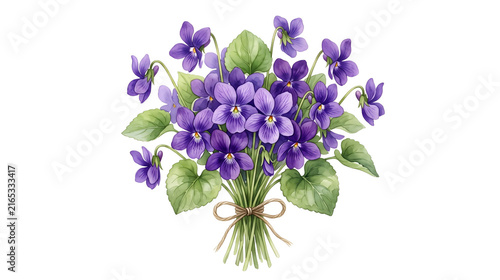 hand Violets Bouquet Watercolor purple floral violets bouquet collection isolated on white background for clip art