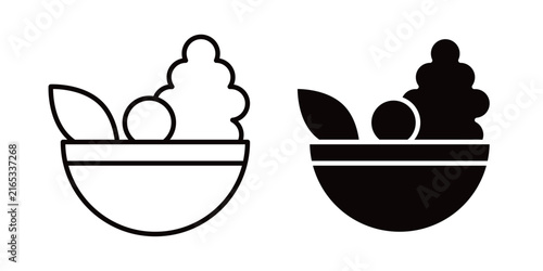 Salad icon in outline and solid style, isolated on white background. Ideal for healthy food, diet, vegetarian, and nutrition related features in mobile and web design.