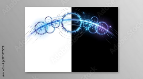 Abstract futuristic glowing blue circles on contrast background.
