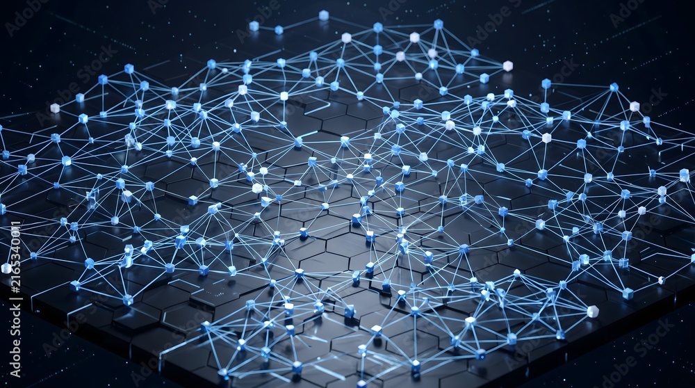 Fototapeta premium Isometric 3D view of a decentralized network showing endpoint neurola