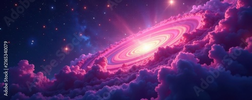 Vibrant nebula swirls, cosmic dust clouds, star clusters, galaxy, design, orange