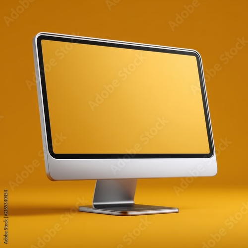 Desktop Computer Isolated on Yellow Background.