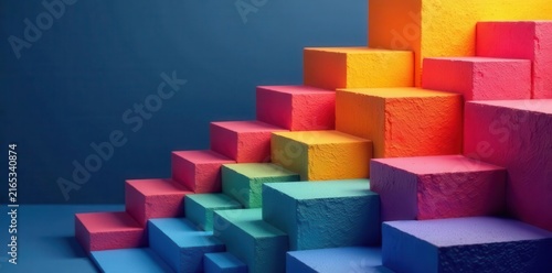 Colorful layered blocks forming ascending levels , stage, rise, upward