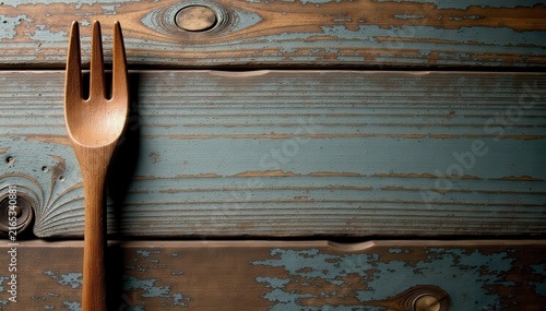 Rustic wooden fork, weathered texture, rustic style, kitchenware, sustainable