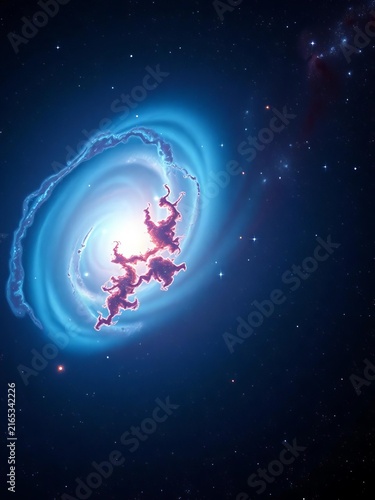 Aurora-like tendrils of ionized gas dance across the galaxy's face, illuminated by nearby star clusters, galaxy evolution, space