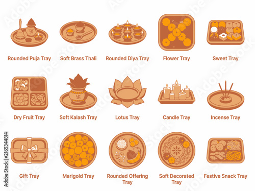 Premium collection of Diwali gift icons vector sheet for traditional Indian ritual tray and festive celebrations