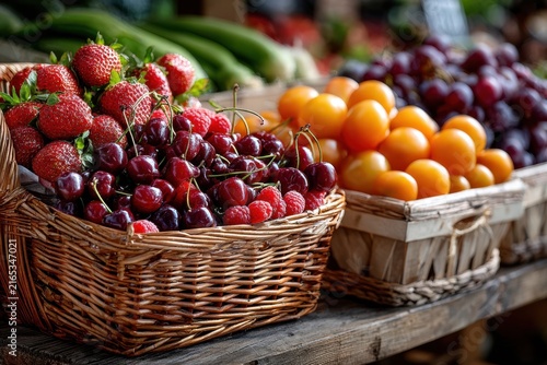 Fresh Summer Fruits Displayed in Wicker Baskets