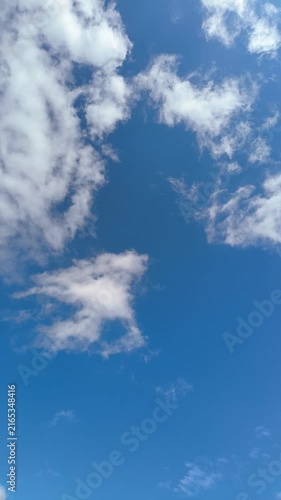 A timelapse of the movement of clouds against the blue sky on a warm summer day. View of the sky and slowly floating fluffy clouds.