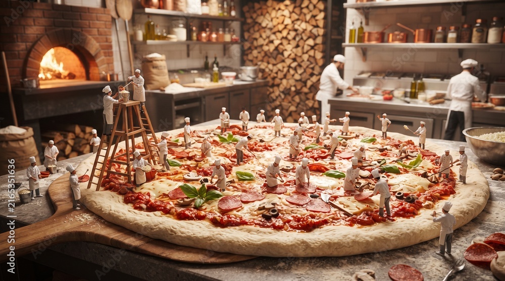 Obraz premium pizza with salami and vegetables