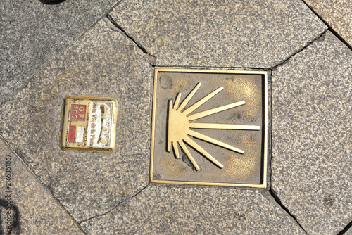 Symbol of the Camino de Santiago on the street pavement in Zamora; Castile and León; Spain