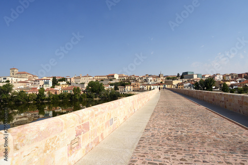 Panoramic view of the city from the medieval bridge, Zamora, Castile and León, Spain.