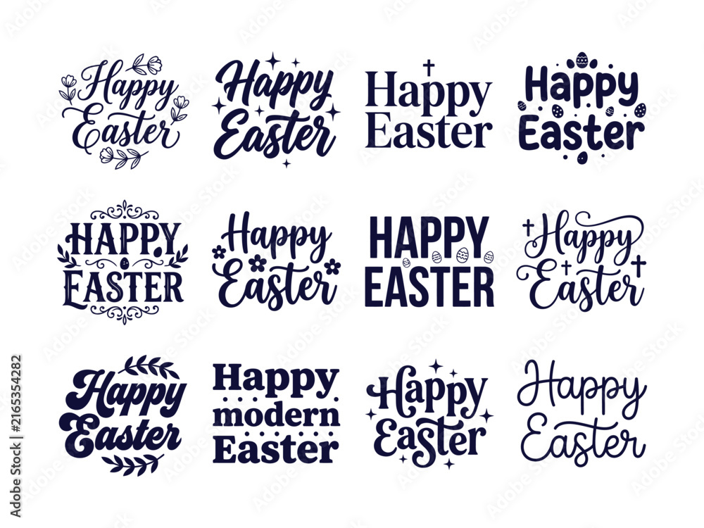 Obraz premium Collection of happy easter lettering designs in various styles and textures