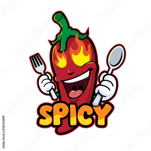 Spicy Red Chili Pepper Mascot Character Holding Fork and Spoon Vector Illustration