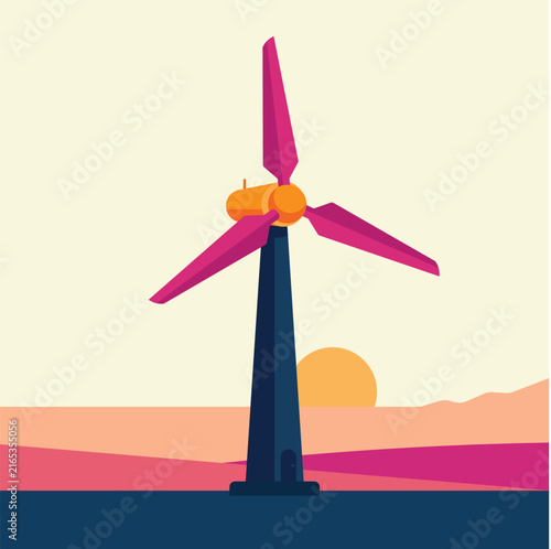 Wind turbine standing tall in a scenic sunset landscape