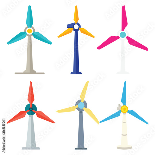Wind turbine set generating clean energy on a white background