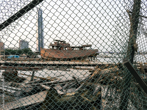 Konstfotografi Traditional wooden dhow boats and marine workshop along waterfront in Dubai