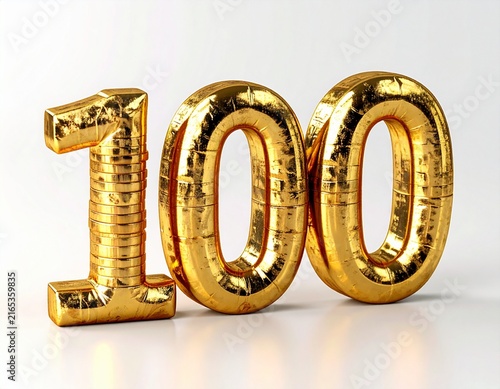 Golden number 100 for milestone, anniversary, or achievement celebration