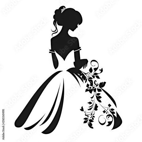 Elegant Bride Silhouette with Floral Wedding Gown Detail