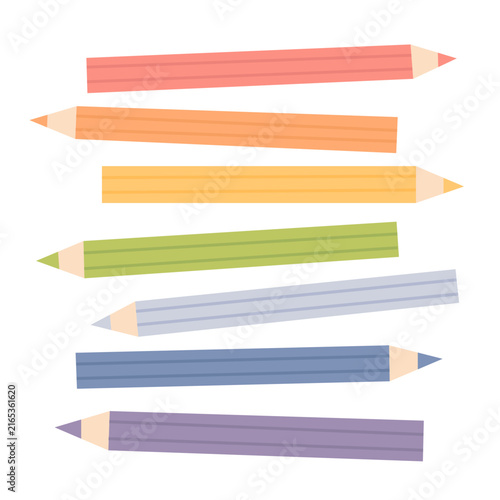 Colored pencils. Vector illustration in flat style. Children pencils in rainbow colors. Design elements set