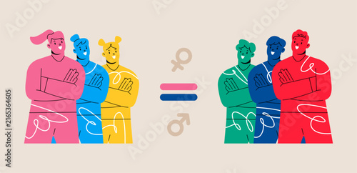 Gender equality, equal rights for everyone in work and business, man versus woman. Colorful vector illustration
