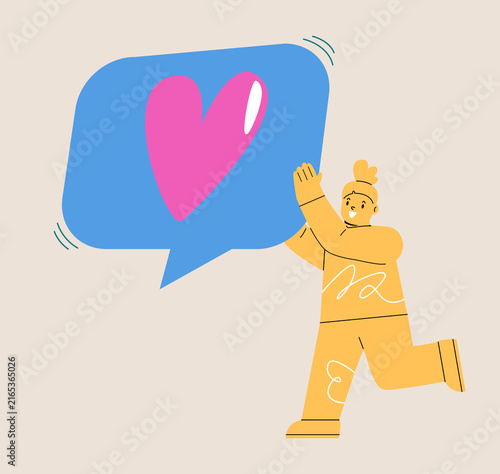 Girl with notification with big heart. Colorful vector illustration