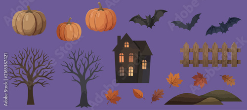 Halloween Night Spooky Background Elements Set