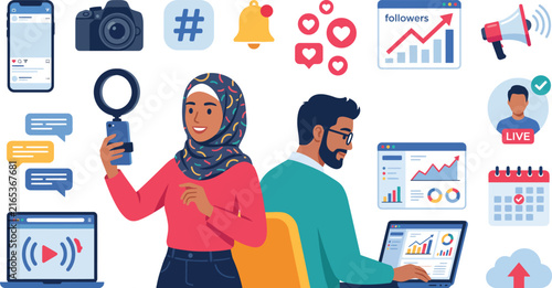 Social Media Influencer Content Creator and Marketing Icons