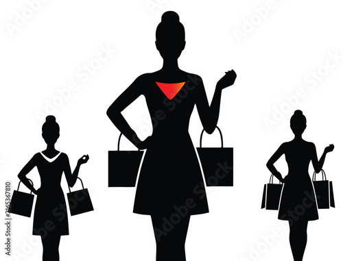 Group of elegant women silhouettes shopping with bags