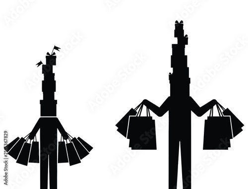 People silhouettes carrying shopping bags and boxes with shopping