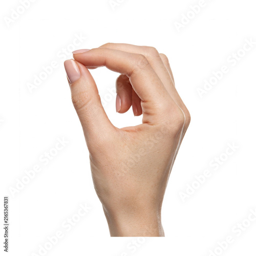 Woman hand precise pinch gesture empty fingers isolated on white background.3D render
