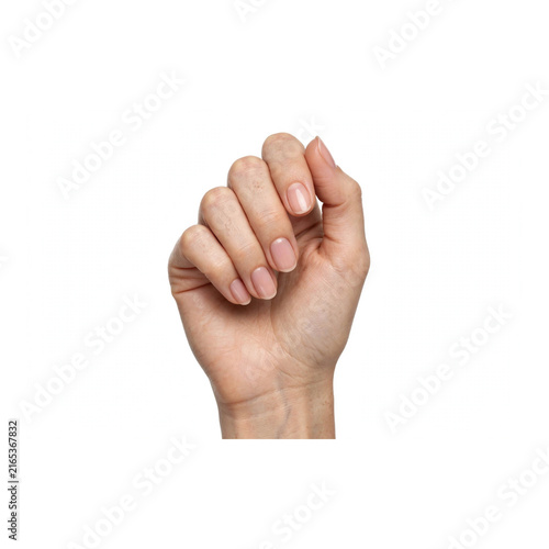 Woman hand soft fist half closed empty hold isolated on white background.3D render