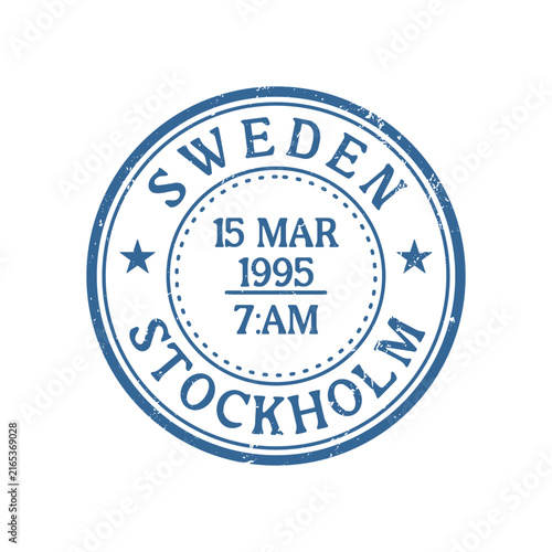 Blue Sweden Stockholm Stamp. Vintage postage mark design. Postmark icon.