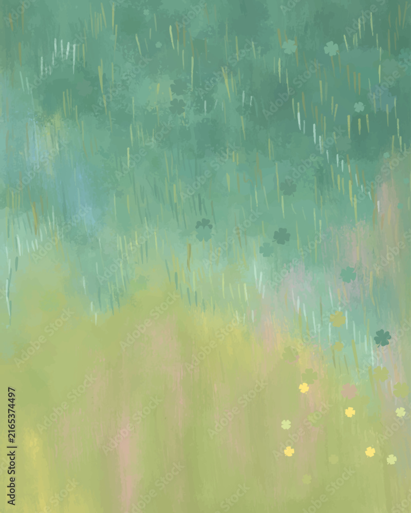 Naklejka premium Gentle Clover Grass Field Vector Illustration Hand Drawn Painterly Soft Green Meadow Background