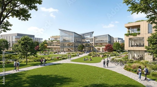 Modern University Campus with Green Spaces and Contemporary Architecture
