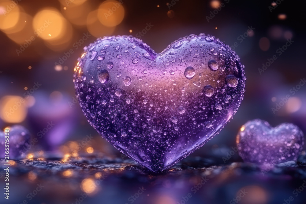 Obraz premium Surreal Purple Heart Surrounded by Other Hearts in Dark Background