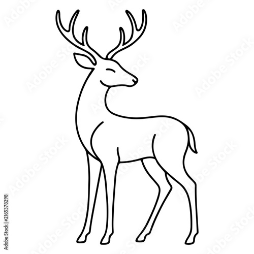 Minimalist line art illustration of a majestic deer with large antlers standing in a peaceful pose