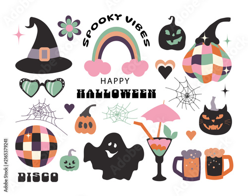 Bild auf Leinwand Groovy retro St Patrick's Day elements set for Halloween