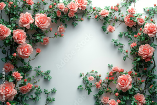 Detailed Botanical 3D Illustration with Vines and Blank Center