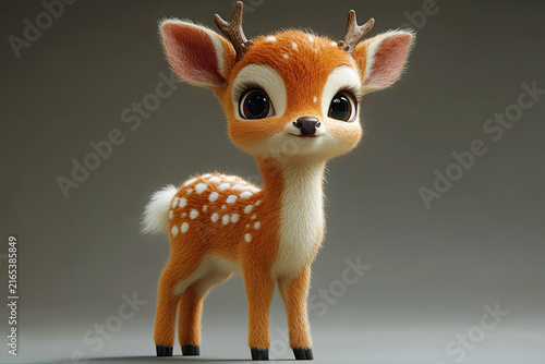 3D Render of Plush Deer with Thick Fur Standing Upright